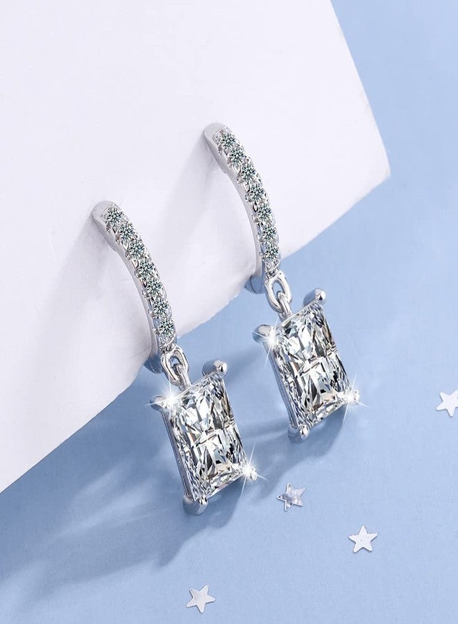 Izpack Square Diamond Dangle Drop Small Hoop Earrings Sterling Silver Plated Crystal Cubic Zirconia Dangling Huggie Hoops Earring Stud Delicate Jewelry Gifts for Women Hypoallergenic - Image 4